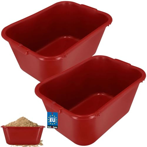 KOTARBAU® Juego de 2 cubos de mortero cuadrados, 55 L, color rojo, plástico, para mortero, para alimentos, cubo de construcción, cubo de mortero, barril de cocina, cubo de cocina, cubo de albañil,
