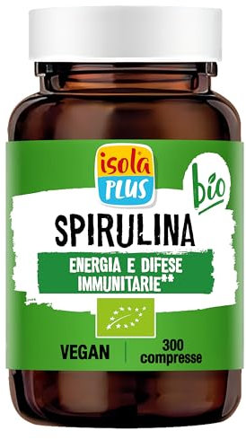 ISOLA PLUS Spirulina, Integratore Alimentare Biologico, 300 Compresse da 500mg, Energia e Difese Immunitarie, contiene Vitamina B12, Vegano e Bio