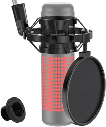 Microphone Shock Mount with Pop Filter, Universal Anti-Vibration Mic Holder for 42~46mm/1.65~1.81in Diameter Studio Condenser Mic, Mic Shock Mount, Mic Clip Holder
