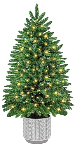 Albero di Natale 90 cm con 80 LED, 100% PVC Artificiale Albero di Natale con Luci Incorporate Mini Alberi di Natalizie con 450 Punte Include Timer e Base per Casa Tavolo Decorazioni