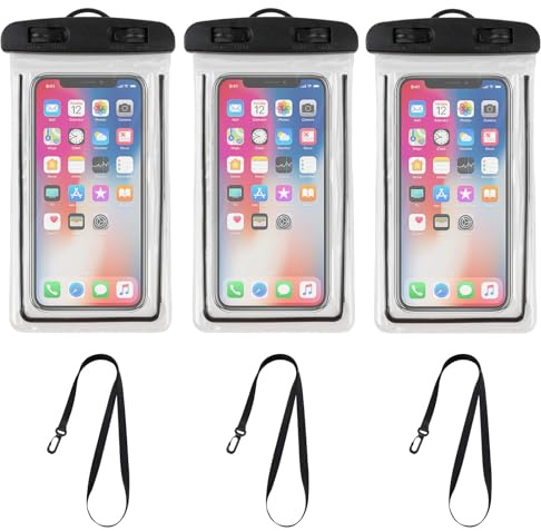 Jecdfs 3pcs Funda Impermeable Móvil,Funda movil Agua,Bolsa Impermeable movil,Waterproof Phone Case,Bolsa Estanca IPX8 con Cuerda Ajustable y Desmontable,hasta 7”