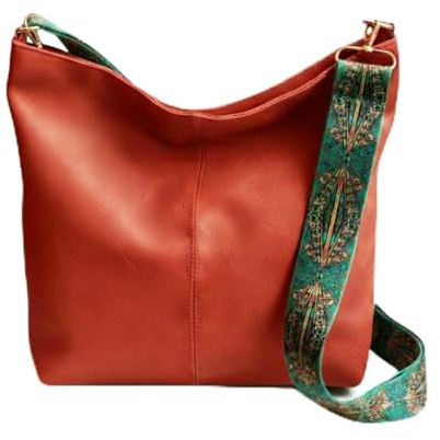 MOANATURA Bolso de Mujer Bandolera y Hombro en Cuero PU – Elegante y Casual, con Correa Ajustable Estilo Étnico, Bolsos Grandes para Diario (marrón)