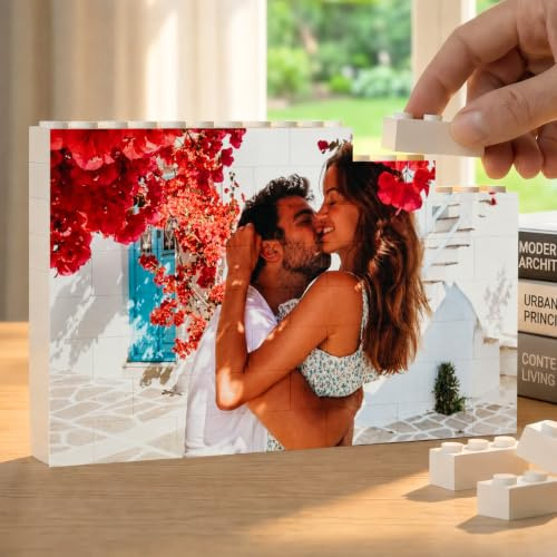 Cristal Plaque Puzzle Personalizado Pareja Horizontal con Foto Completa | Rompecabezas con Foto de Bloques Apilables | Regalo Aniversario, San Valentín, Cumpleaños o Boda