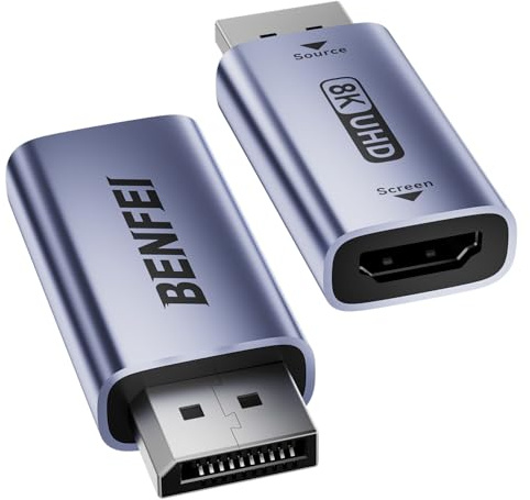 BENFEI Adaptador DisplayPort 1.4 a HDMI 2.1, 8K@60Hz/4K@240Hz/1080P@480Hz, unidireccional DP a HDMI para Monitor Gaming, TV, AMD, NVIDIA