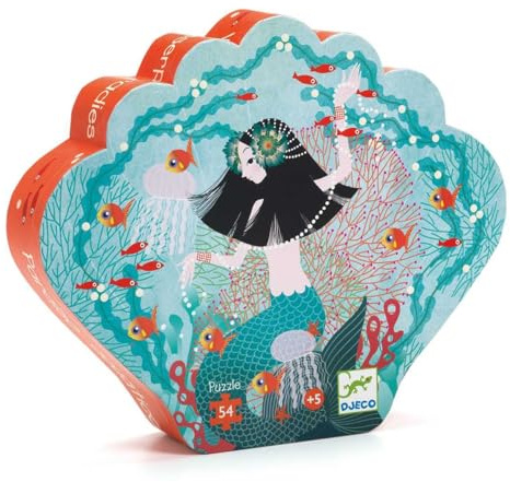 DJECO Puzzle Meerjungfrau | 54 Teile Kinderpuzzle ab 5 Jahren, fantasievolle Meerjungfrauen-Illustration, FSC®-Zertifiziert, Silhouettenbox, 37 x 40 cm