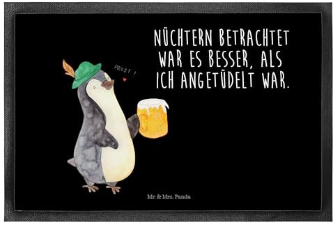 Mr. & Mrs. Panda 40 x 60 cm Fußmatte Pinguin Bier - Geschenk, Fussmatten online, Oktoberfest, Pinguine, Fußmatte außen, Gummimatte, Bierchen, Gummi