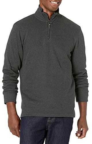 Amazon Essentials Jersey de Canalé Francés con Cremallera de un Cuarto Hombre, Carbón Mezcla, XL
