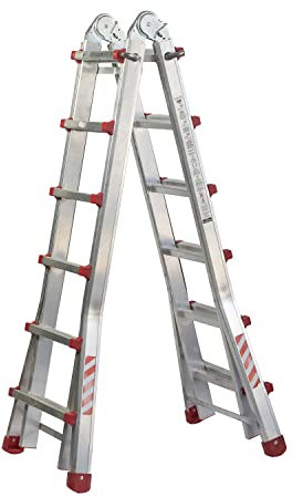 Escalera 12 + 12 Peldaños Profesional. Escalera Plegable 12 + 12 Peldaños Telescópica. Escaleras Plegables Aluminio Multfuncional 2x12 en Dos Tramos. Escaleras de Aluminio con Apertura en Tijera