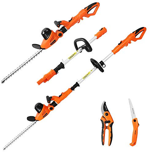 GARCARE 2-in-1 Electric Hedge Trimmer & Pole Pruner, 4.8A Corded Shrub Trimmer with 20-Inch Laser-Cut Blade, Extendable 7.4ft to 9ft for High Branches