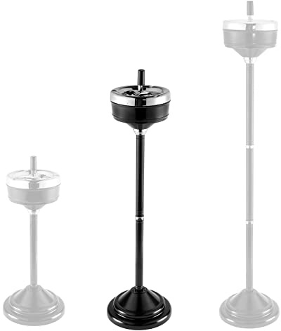 POWLAB Ashtray with Lid Standing Ashtray Height Adjustable 3 Part Floor Cigarette Holder Stand Smokeless Outdoor Smoking tray Detachable Butt Tray for Home Garden Patio Cigar Cigarettes Ash -Black