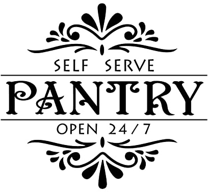 SUPERDANT Pantry Theme Wall Stickers Self Serve Open 24/7 Wall Decor Vintage Flower Texture Vinyl Decals PVC Wallpaper Art Pantry Room Door Store Storage Decoration Sticker Transfer Decor 15.7x13.7in