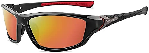 YUELUQU Polariserade sportglasögon solglasögon för män kvinnor förarglasögon cykelsportglasögon skidåkning bilkörning fiske löpning vandring UV400 skydd, Svart orange, M