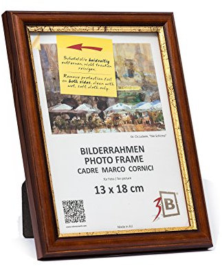 3-B BARI RUSTICO Cornice per foto - marrone scuro/oro - 13x18 cm cornice in legno di pino con vetro acrilico
