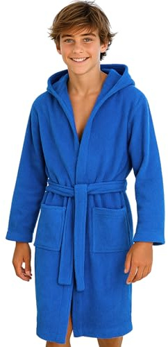 Morgenstern Peignoir de Bain pour Enfants et Adolescents avec Capuche Fille et Garçon 100% Coton Éponge OEKO-TEX® Robe de Chambre13-14 Ans 158-164 cm bleu med