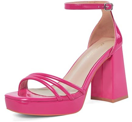 Zhabtuc Sandales habillées avec bride à la cheville et bout ouvert, escarpins élégants pour femmes avec talon bloc de 11 cm, rose, 42 EU