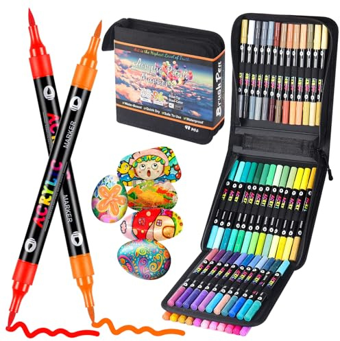TrendGate Lot de 48 stylos acryliques de 96 couleurs pour pierres, étanches, double pointe, double couleur, crayons acryliques pour bois, toile, papier, céramique, verre, œufs de Pâques, décoration