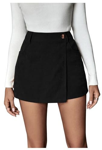 SOLY HUX Gonna da donna, pantaloni a pieghe, mini, in corduroy, linea A, gonna corta invernale, skort, a vita alta, pantaloni in corduroy, shorts, gonna avvolgente, gonna da festa, Nero , M