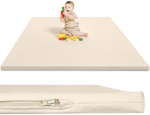 Leder Krabbelmatte Baby 125x125x3cm Beige: Extra Dicke Spielmatte für Baby & Kinder - Weich & Wasserdicht Krabbeldecke für Laufgitter