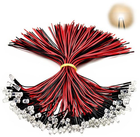 Joycabin 120 st 3 mm 12 V förkopplade LED-dioder ljus, varmvitt förkopplat ljus, ljusdioder med 20 cm kabel, 12 V LED förkopplad för modellbelysning