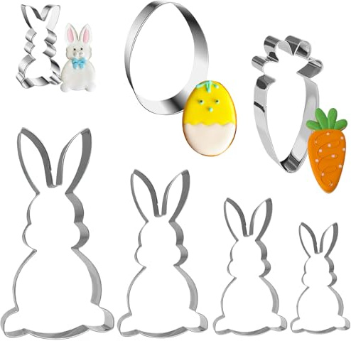 Osterhasen Ausstecher, CIYIN 7 Stück Ausstechformen Ostern Frühling aus Edelstahl, Keksausstecher Ostern, Plätzchenausstecher Hase, Osterplätzchen Ausstecher, Ausstecher Ostern für Backen Kinder