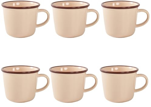 Nexvoro 12 Ounce (360ml) Porcelain Coffee Mugs, Set of 6 Mugs for Coffee, Tea, Milk, Cocoa, Light Brown