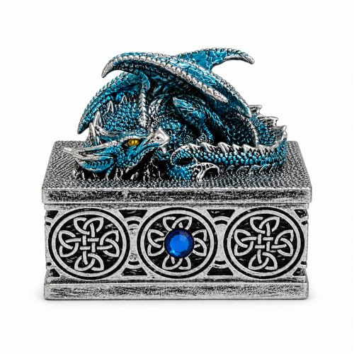 KINBENNOBLE Blue Dragon Jewellery Box Celtic Resin Trinket Box | Sculpted blue dragon, Celtic relief, removable lid and blue crystal stone create striking fantasy storage and décor.