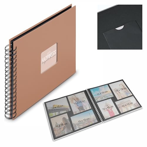 Hama Fotobuch „Fine Art“ (Spiralalbum für 300 Fotos im Format 10x15 cm, Fotoalbum zum Selbstgestalten, 50 weiße Seiten, Ringbuch Größe 36x32 cm, Cover mit Einstecktasche, Strukturpapier) Terra