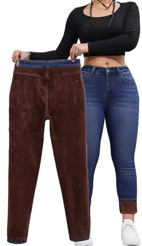Blue Fleece Lined Jeans for Women UK, Thermal Slim Fit Jean Denim Pants Stretch Outfits Women's Winter Tummy Control Skinny Pull On Leggings Thick Comfortable Warm Causal Fashion Pant