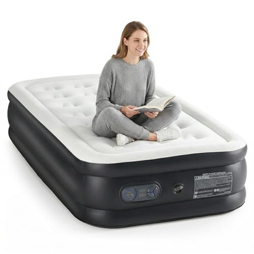 FansaFurn 18 Inflatable Air Mattress with Built-in Pump, Double Height, Non-Slip, 660lb Capacity - Twin Size