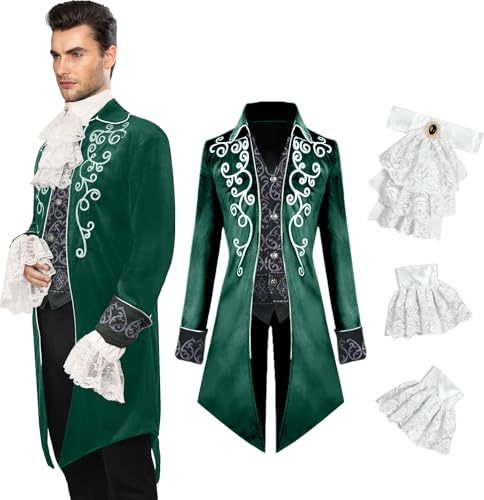 YQVGFBY Vêtements médiévaux pour homme - Veste steampunk, manteau gothique, frack victorien pour hommes - Costume de pirate d'Halloween - Cosplay de vampire (vert, S)