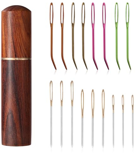 17pcs Large Eye Sewing Needles Kit with Wooden Case | Steel Large Eye Blunt & Bent Tapestry Darning Supplies Embroidery Needlepoint Needles for Wool Yarn Hand Knitting & Crochet