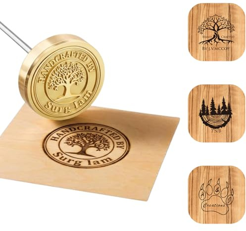 Brennstempel für Holz Personalisiert mit Eigenem Logo, Brandeisen mit Holzgriff für Leder, Fleisch & Grillen, Hochwertiger Messingstempel für Holzbearbeitung & DIY Handwerk
