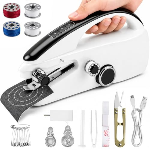 Handheld Sewing Machine, Mini Hand Sewing Machine for Beginners, Electric Portable Sewing Machine with Sewing Kit, Easy to Use, Ideal for Home, Travel, DIY Crafts, Quick Home Clothing Repair