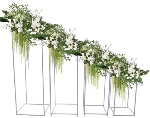 Quarteen Set di 4 supporti per fiori per matrimoni, decorazione a colonna per eventi, in metallo, colore bianco, stabile, per fiori, palloncini, palcoscenico, feste, matrimoni, giardino, feste, 23-90