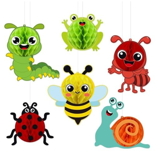 Ymxygz Set med 6 sommarfestdekorationer i form av hängande vaxbollar, insektformade 3D-mittstycken för födelsedag, babyshower eller annan förlossningsfest.