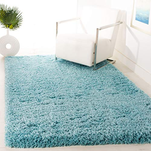 Safavieh Tapis Shag pour Salon, Salle à Manger, Chambre à Coucher - Polar Shag Collection, Tapis à Poil Court, Turquoise Clair, 155 X 229 cm