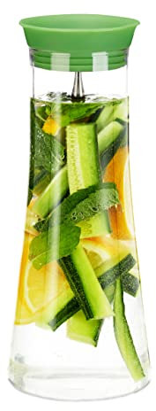 Relaxdays Caraffa Cilindrica in Vetro, da 1 litro, Tappo Salvagoccia in Acciaio Inox, Cristallo Raffinato, Trasparente