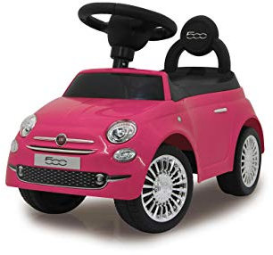 JAMARA 460436 Rutscher FIAT 500 – Kinderfahrzeug, Offiziell lizenziert, Kofferraum unter der Sitzfläche, Schub-und Haltegriff, Verschiedene Sounds, Hupe, originalgetreue Optik, pink