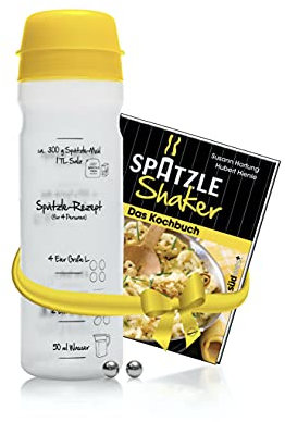 Set für Spätzle: Spätzle-Shaker (GELB) für 4 Portionen Spätzle (875ml) Das patentierte Original Made in Germany + Kochbuch