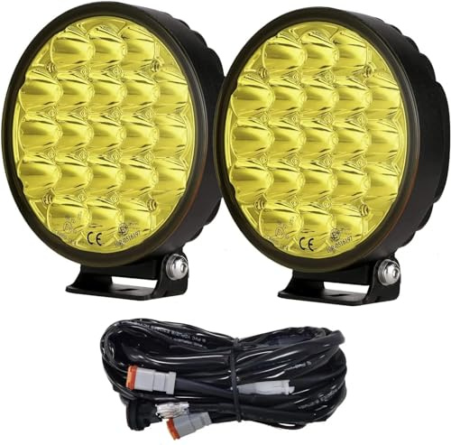 BIGLION.X 6 210W ámbar Spot Redondo LED Luz de Trabajo Bar 32000LM Off Road Luces Antiniebla Conducción Barra de Techo Faro Trabajo LED Focos de Coche Parachoques para Off Road SUV Barco Lamp