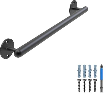 Dolibest 41cm Main Courante Noir, Rampe d’escalier en Métal 3.3cm Main Courante Noir Ronde Barre de Poignée de Sécurité Intérieure/Extérieure Murale Balustrade pour Enfant/Handicapée/Personnes âgées