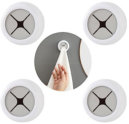 Xinlie ABS White Modern Kitchen Towel Hook (4 Pack) - No Drill Self-Adhesive Towel Holder for Bathroom, Kitchen & Household
