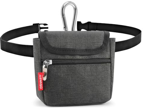 AEMIAO Kleiner Leckerlitasche für Hunde mit Magnetverschluss, Leckerlibeutel für das Hundetraining mit Verstellbarer Bund für Haustier Welpen Reisen im Freien (Grau)