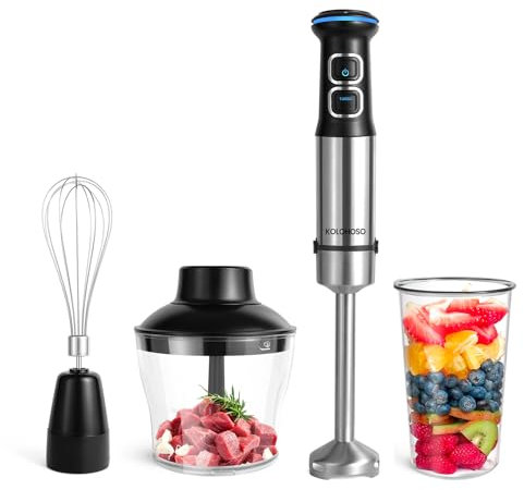 1500W Batidora de Mano, kolohoso 4 in 1 Minipimer, 21 Velocidades Batidora Picadora, 4 Hojas de Acero Inoxidable, Protección Antisalpicaduras incluye Vaso Medidor, Batidor de Huevos, Picadora, sin BPA