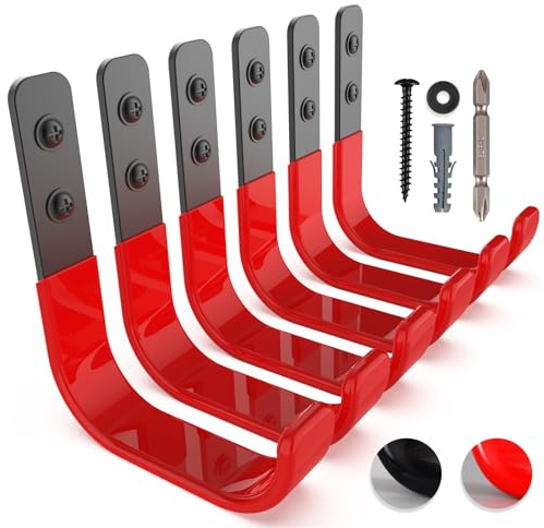SunVFaFa 4 Inch Garage Hooks, 6 Pack Heavy Duty Wall Hooks for Hanging, Ladder Hangers for Garage Wall Mount, Steel J Utility Garden Hose Holder Tool Organizers and Storage(55lbs)