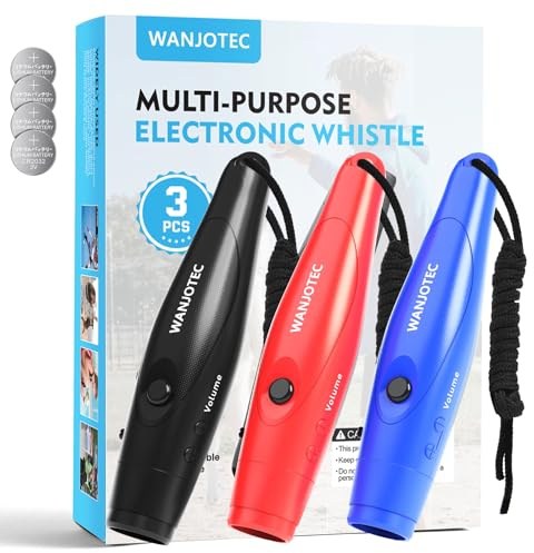 WANJOTEC Electronic Whistle 3 Pack, 3 Adjustable Tones, Maximum Volume 130dB Handheld Emergency Whistle for Referees, Sports, Outdoor Sports Whistle with Lanyard