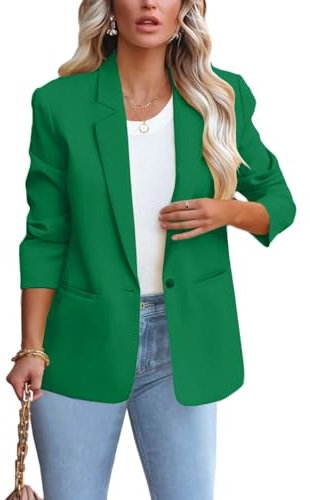 ALSOGO Blazer Damen Anzug Jacke Revers Langarm Casual Sportlich Longblazer Arbeit Büro Knopf Open Front Jacket Orange Grün M