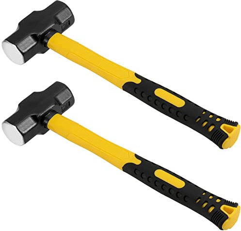 HEIHAK 2 PCS 14 Inch 4 Lb Sledge Hammer, 4 Pound Drilling Hammer With Fiberglass Handle, Forged Steel Construction Non-Slip Shock Absorbing Grip for Construction, Industrial, Home Use