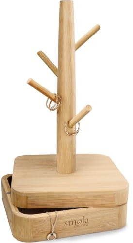 smøla Albero portagioie in legno – 4 livelli con scatola – Organizzatore gioielli per collane, orecchini, anelli – decorazione gioielli