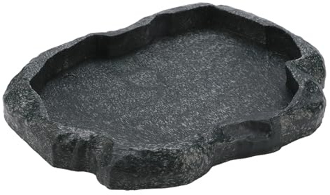 KooingTech Reptile Water Bowl - Dark Green Rock Feeding Plate, 18x14x2cm/7.09x5.51x0.79in Food Dish for Tortoise, Lizard, Iguana and Snake